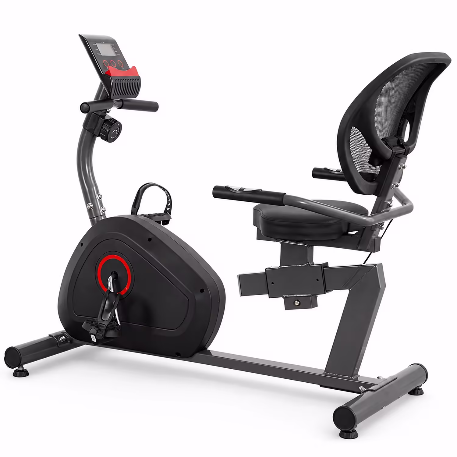 Recumbent Exercise Bike with 8-Level Magnetic Resistance, LCD Monitor, Adjustable Seat and Mesh Backrest, Black
