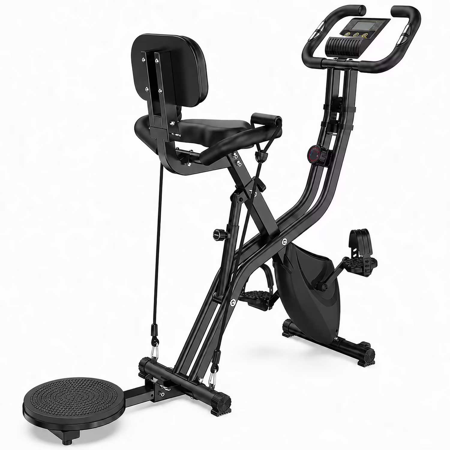 4-in-1 Foldable Magnetic Exercise Bike with Twist Board, Resistance Bands and LCD Monitor, Black