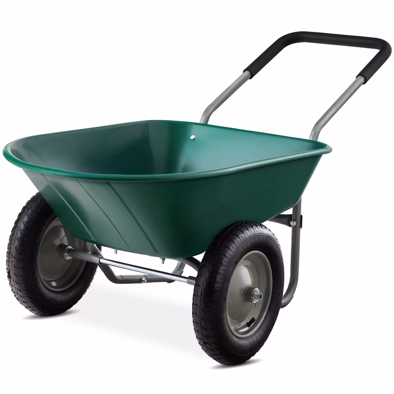 Best Choice Products Dual-Wheel Home Wheelbarrow Yard Garden Cart for Lawn, Construction - Pine Green
