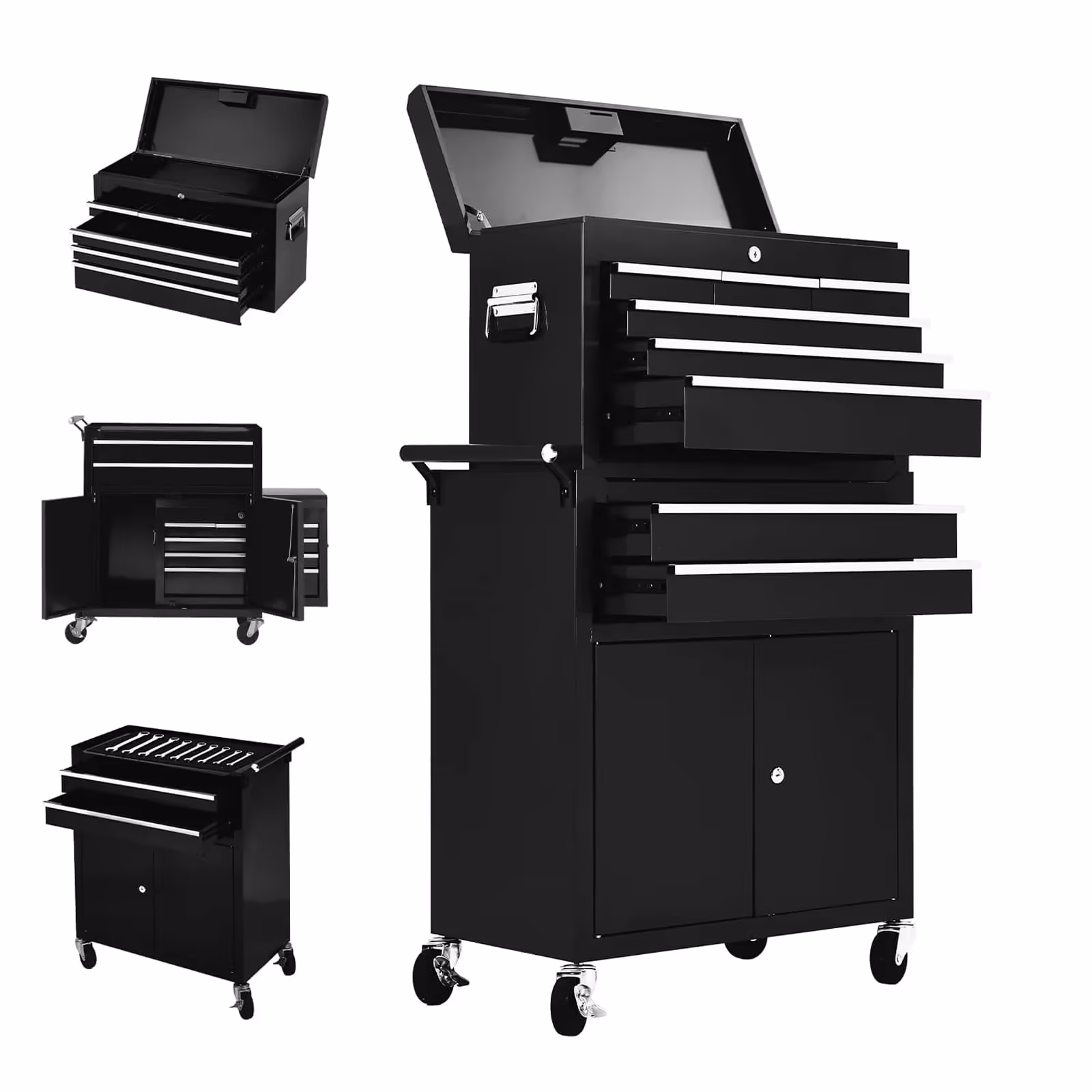 GloryStar 8-Drawer Tool Chest, Tool Box Organizer w/Lockable Wheels & Detachable Top & Adjustable Shelf, Toolbox for Workshop Garage