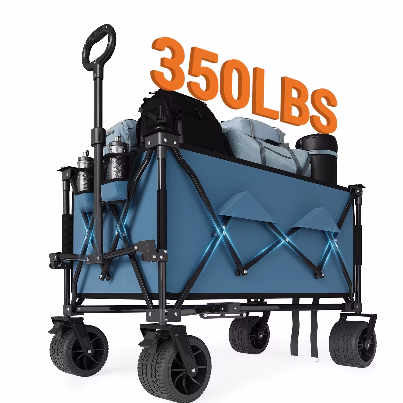Collapsible Beach Wagon with All-Terrain Wheels, 500Lbs Capacity, Cup Holders for Camping, Sports, Garden