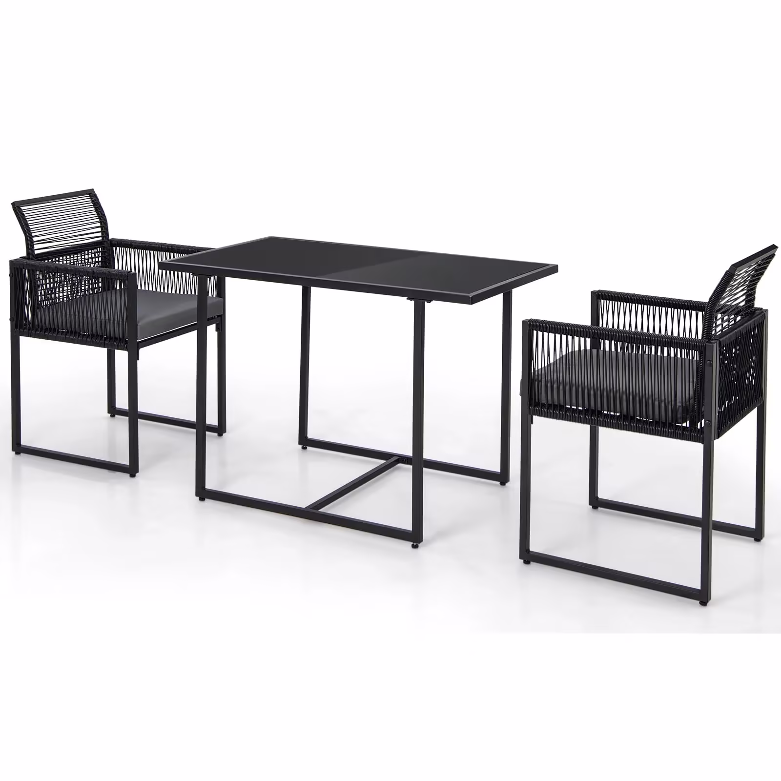 Gymax Set of 3 PE Wicker Furniture Set Cushioned Chairs w/ Folding Backrest Patio Backyard