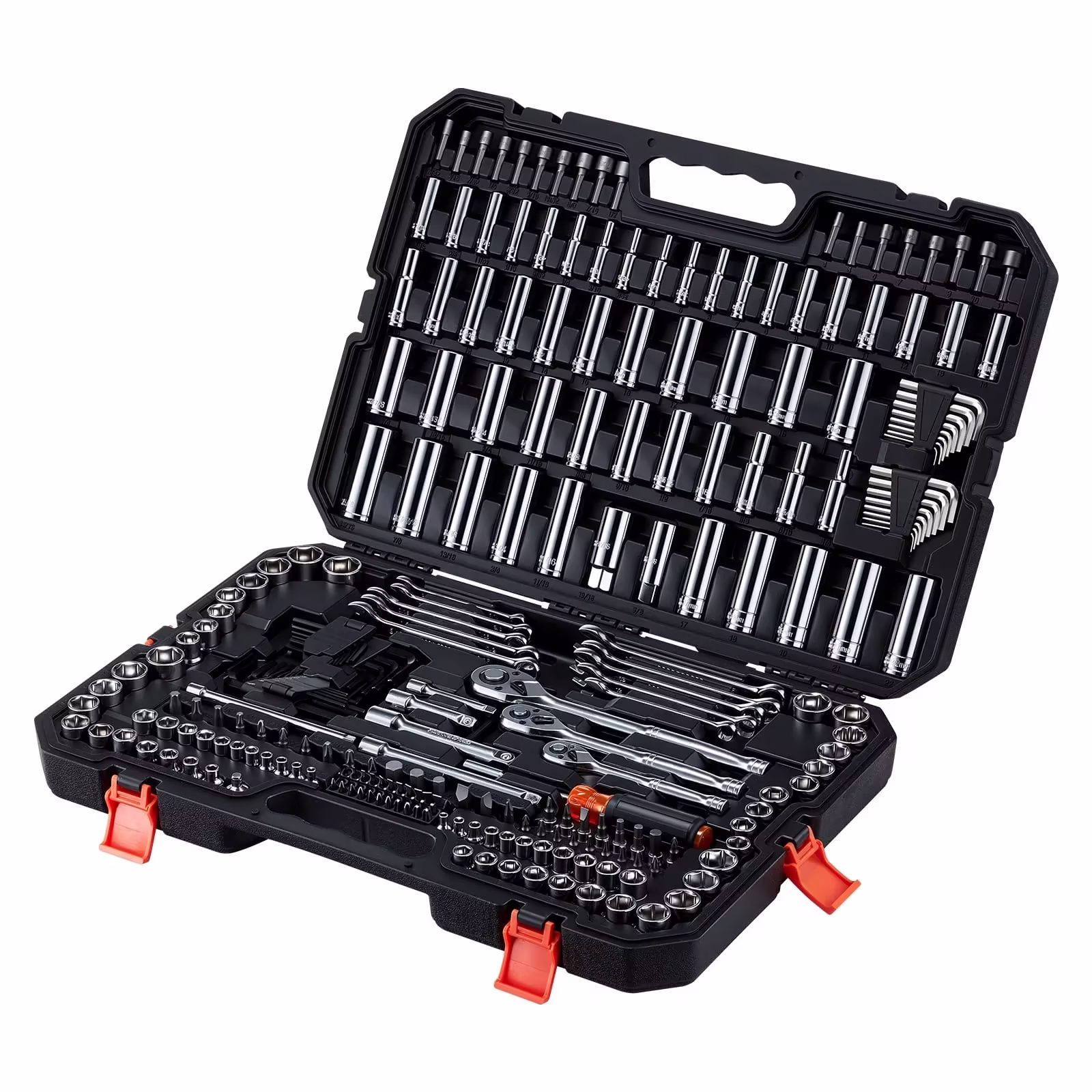 KFFKFF 253-Piece SAE/Metric Mechanics Tool Set, 1/4, 3/8 and 1/2 Inch Drive, Sockets, Wrenches, Bits and Case
