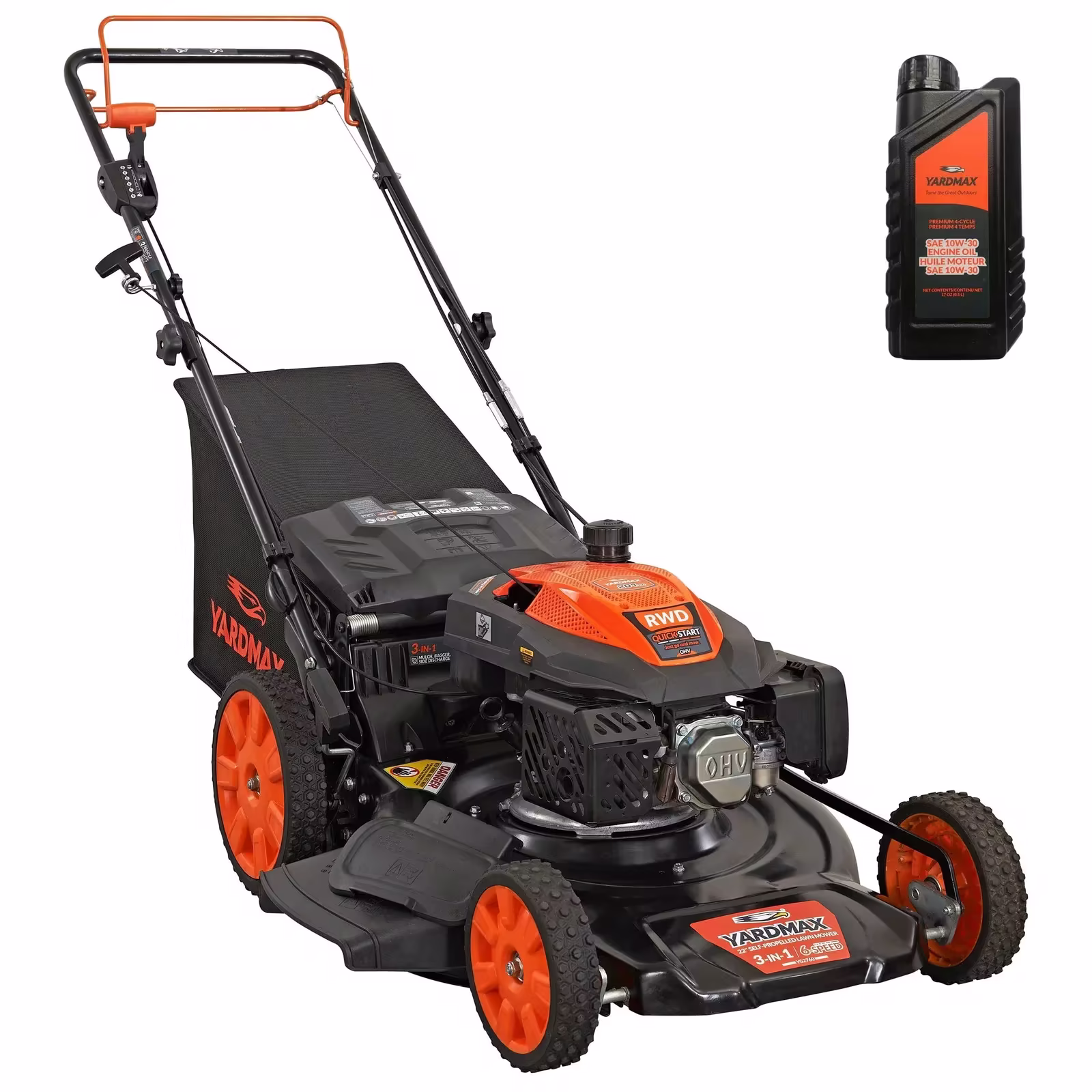 Yardmax YG2760 22" 201cc Gas Powered Self-Propelled Walk-Behind Lawn Mower, 3-in-1, 6-Speed CVT, RWD