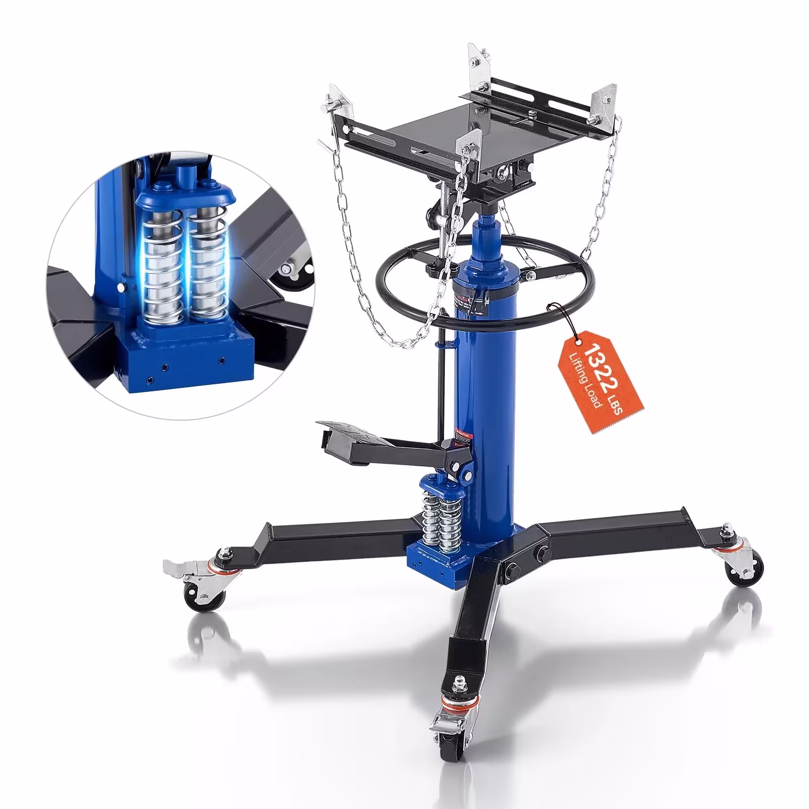 VEVOR 0.6-Ton/1322 lb Hydraulic Transmission Jack, Dual Telescopic Lift, Foot Pedal, 34.6-69.3 Inch Height