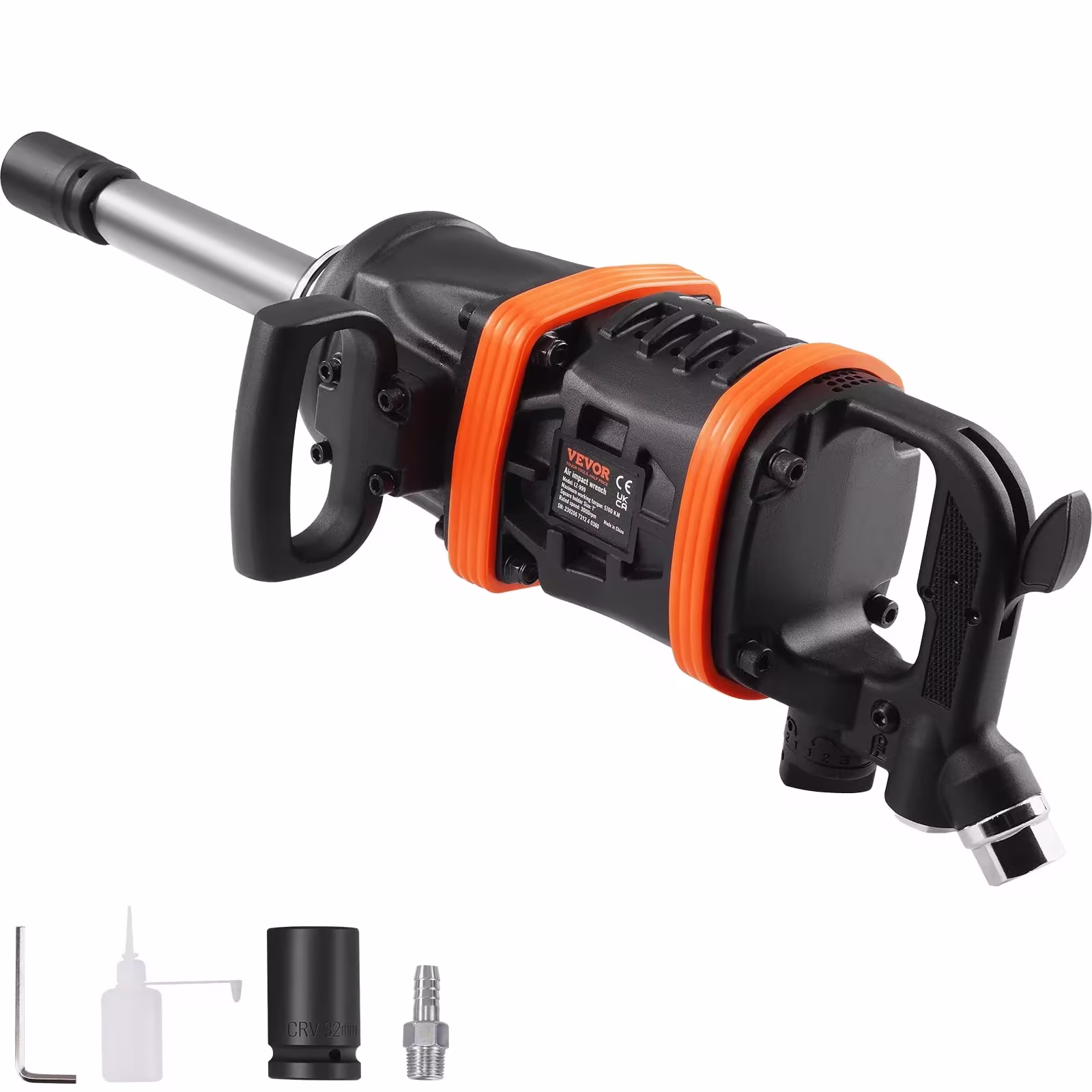 VEVOR 1-Inch Air Impact Wrench, 5175 ft-lb Max Reverse Torque, 8-Inch Extended Anvil for Trucks and Heavy Machinery