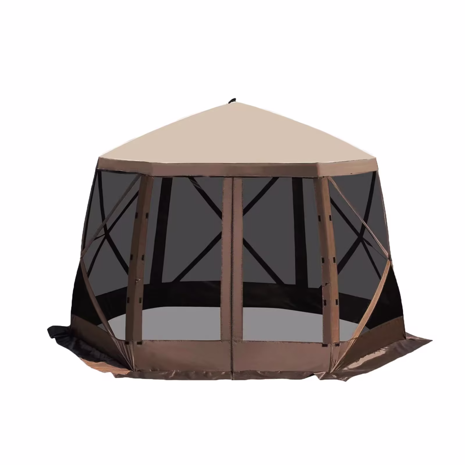 12x12 Ft 6-Sided Pop-Up Canopy Screen Tent, 600D Oxford Fabric, Fiber Poles, Carry Bag, Ropes and Stakes