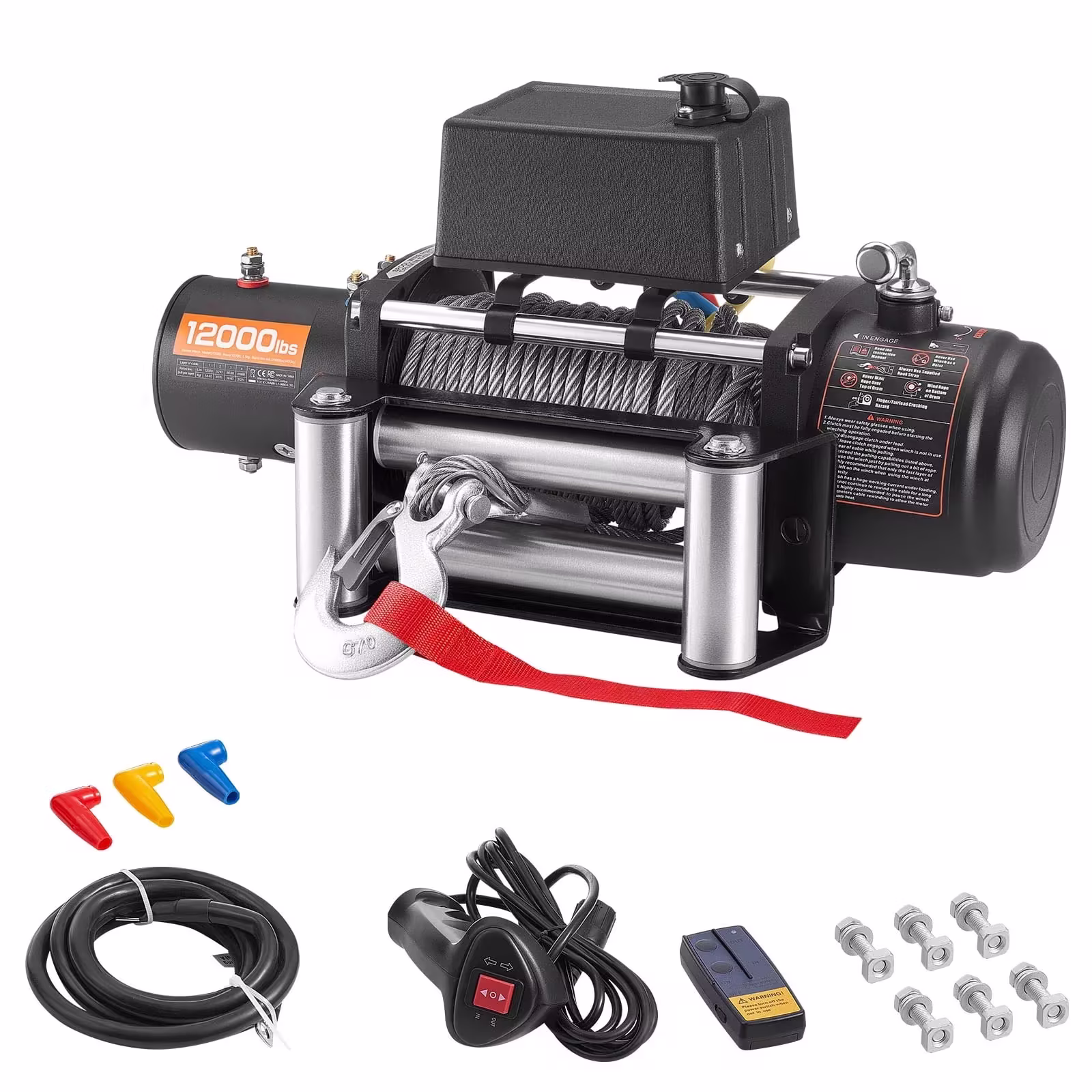 KFFKFF Electric Winch, 12000 lbs Load Capacity, 12V DC Truck Winch with Φ7/20 in x 85 ft Steel Rope, Wireless