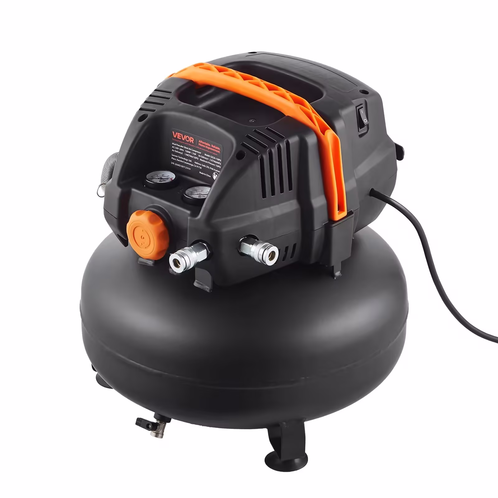 VEVOR 6 Gallon Air Compressor 1.7HP 2.3CFM @ 90PSI & 150PSI Max Working Pressure