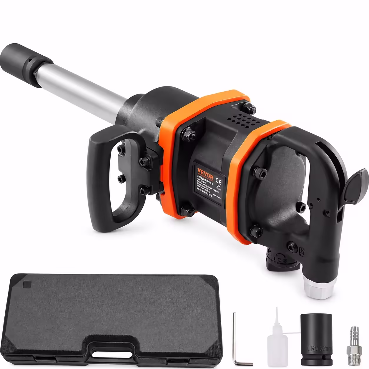 VEVOR 1-Inch Air Impact Wrench, 3160 ft-lb Max Reverse Torque, 8-Inch Extended Anvil and Carrying Case