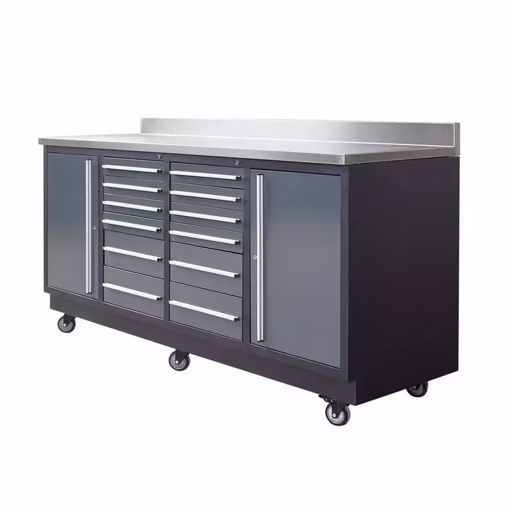 TMG Industrial TMG Heavy Series 7-Ft 12-Drawer Workbench with Stainless Steel Top, Ball Bearing Double Slides & Casters, TMG-WB712