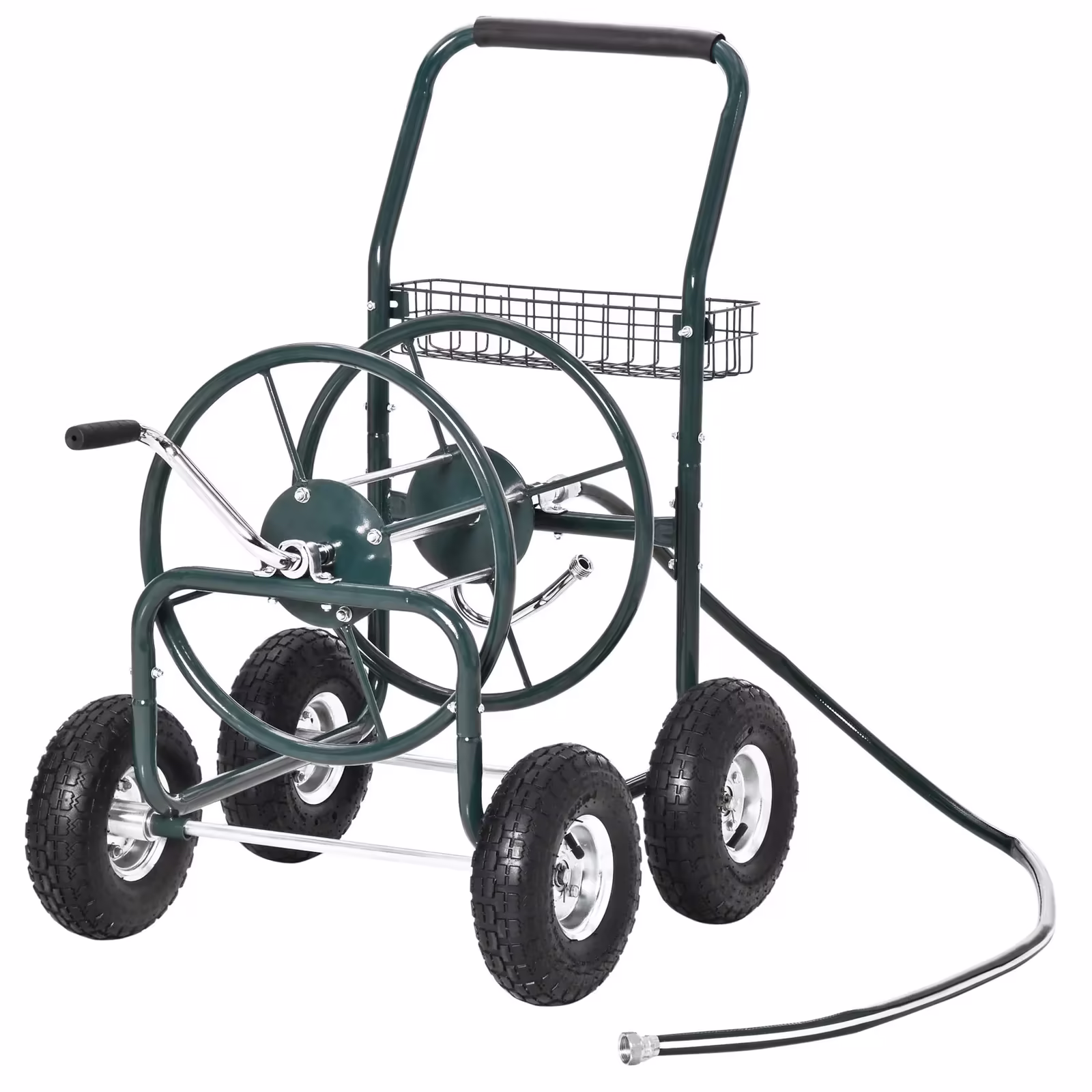 Outsunny Garden Hose Reel Cart, Hose Organizer with Wheels, Storage Basket