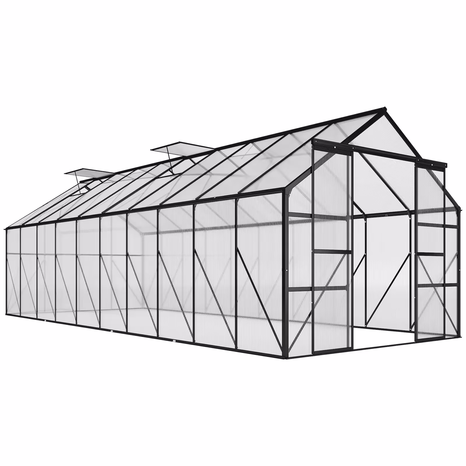 Outsunny Polycarbonate Greenhouse Kit with Vent Rain Gutter Door, Black