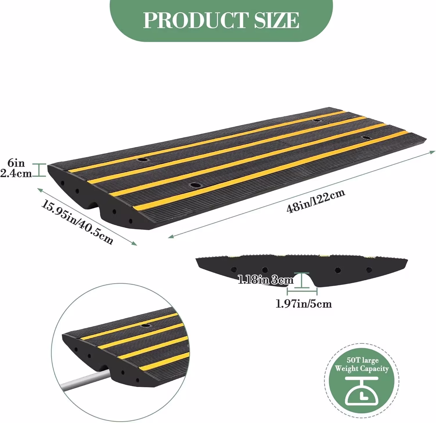 QinaQin 1 PC 48Inch Rubber Curb Ramp, Heavy Duty, Yellow