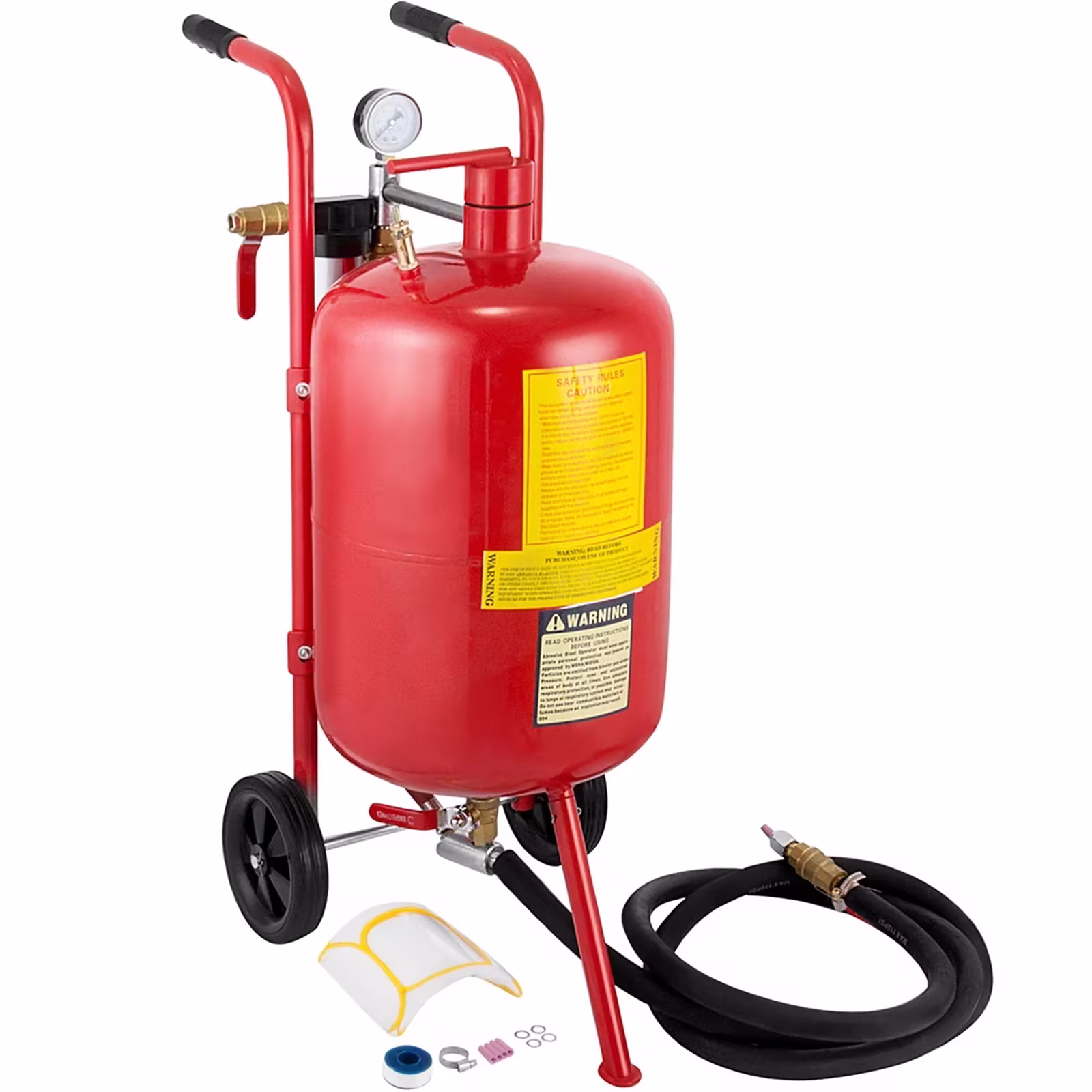 VEVOR 10-Gallon/40L Sandblaster, Shut-Off Valve, Pressure Gauge, Ceramic Nozzle, 2.5m Hose, Funnel and 6-Inch Wheels
