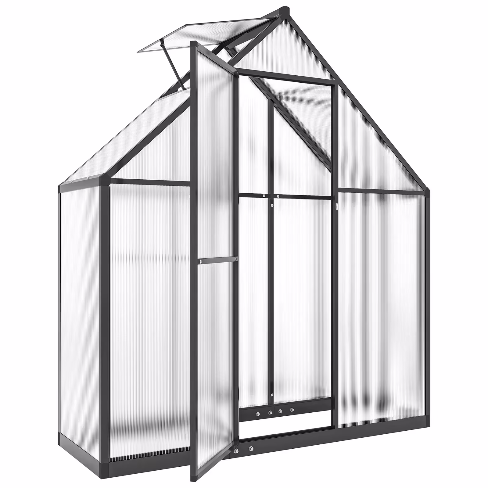 Outsunny Polycarbonate Greenhouse Walk-in Greenhouse with Swing Door, Black