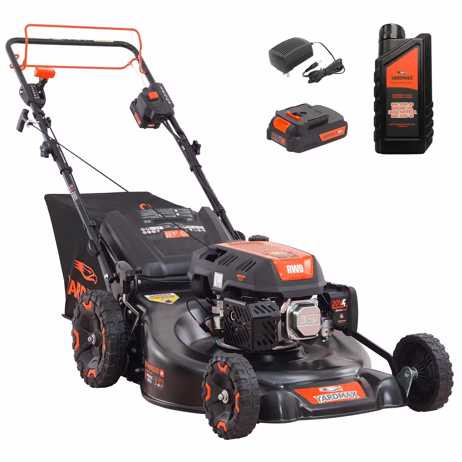 Yardmax YG4761 24" 201cc Electric Start Gas Powered Self-Propelled Walk-Behind Lawn Mower, 3-in-1, 6-Speed CVT, RWD