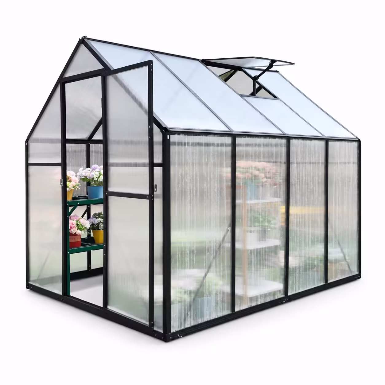 TMG Industrial 6' x 8' Greenhouse with Polycarbonate Roof and Walls, Durable Aluminum Frame, Quick Assembly, Essential Series, TMG-GHE0608