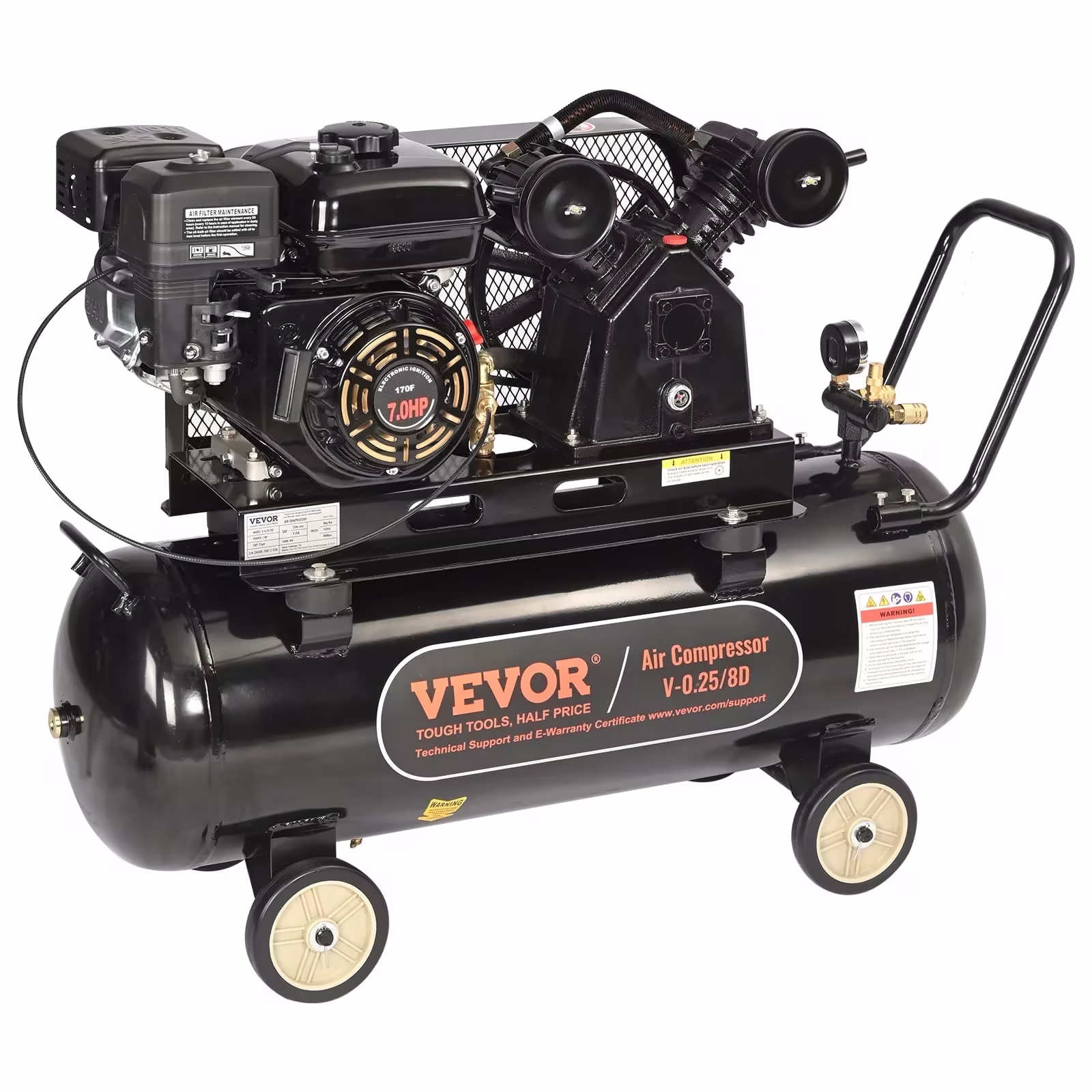 VEVOR 7 HP Gas-Powered Air Compressor, 21-Gallon Horizontal Tank, 9 CFM at 115 PSI, 115 PSI Max