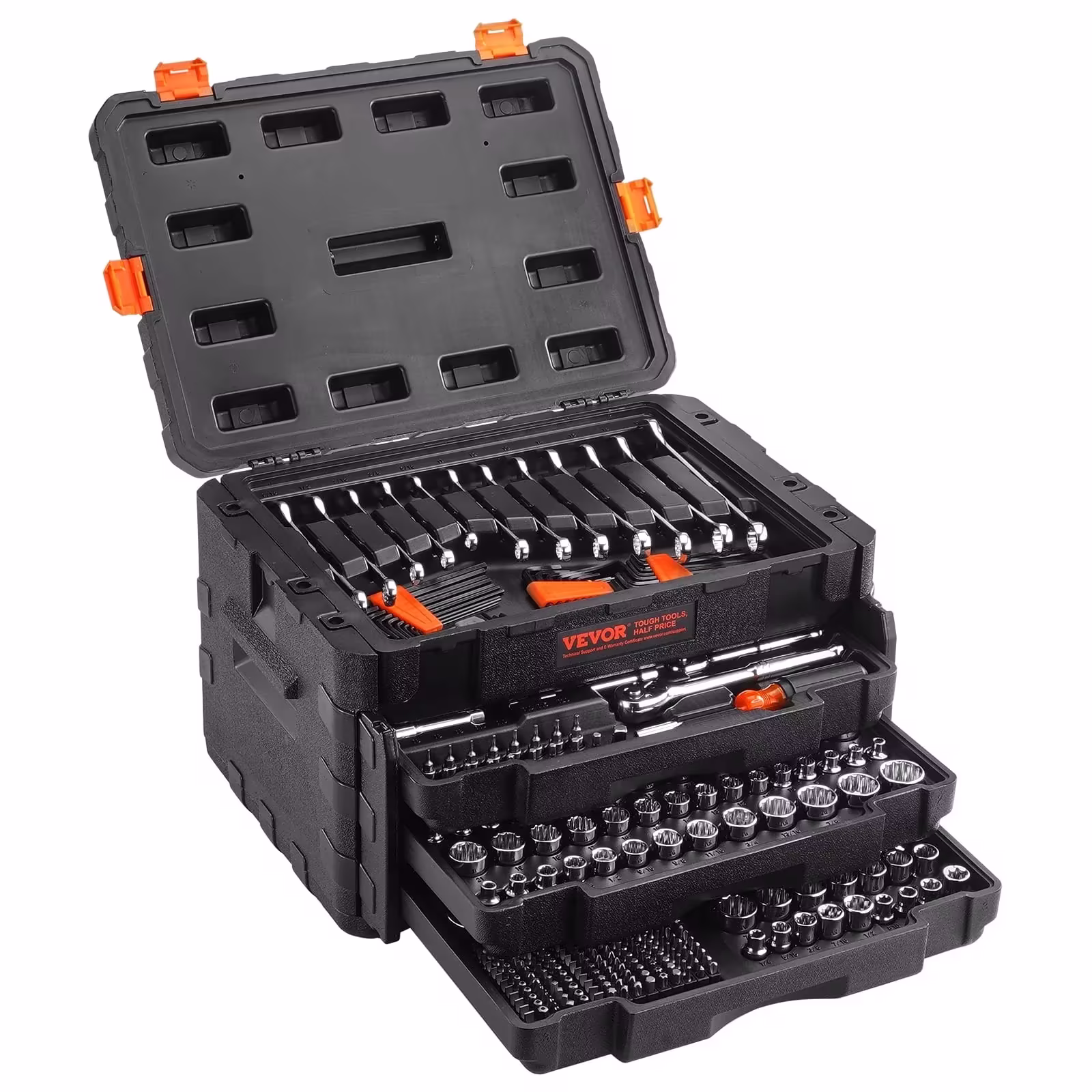 VEVOR 450-Piece SAE/Metric Mechanics Tool Set, 1/4, 3/8 and 1/2 Inch Sockets, Bits, Wrenches and Storage Case
