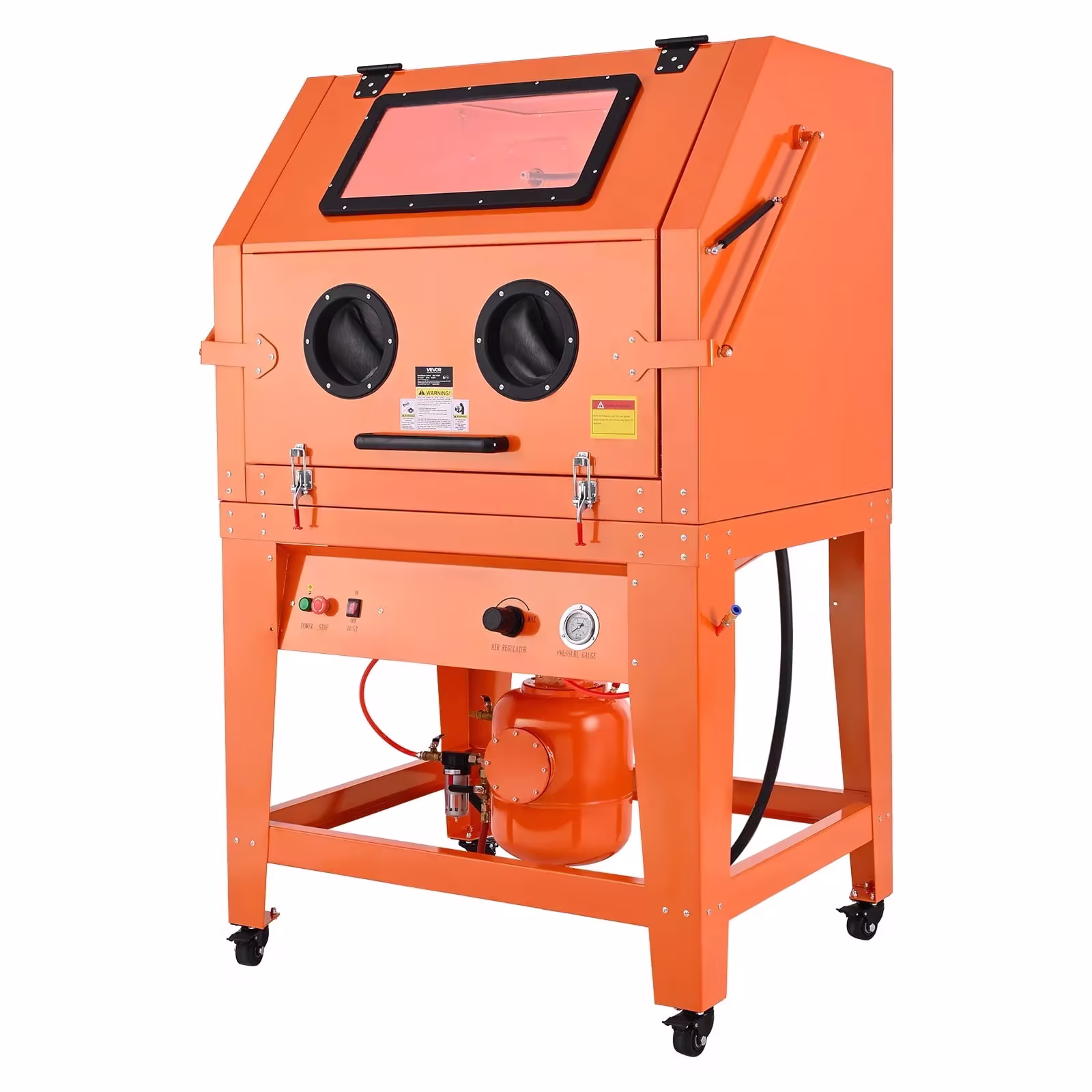 VEVOR 245-Gallon Steel Sandblasting Cabinet, Pressurized Tank, 32-Gallon Media Hopper, 1.6 HP Dust Collector and Wheels