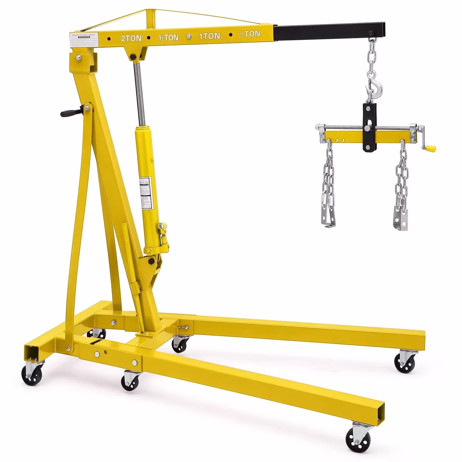 2-Ton/4400 lb Hydraulic Engine Hoist, Shop Crane with 6 Casters and Telescopic Boom for Garage and Auto Repair