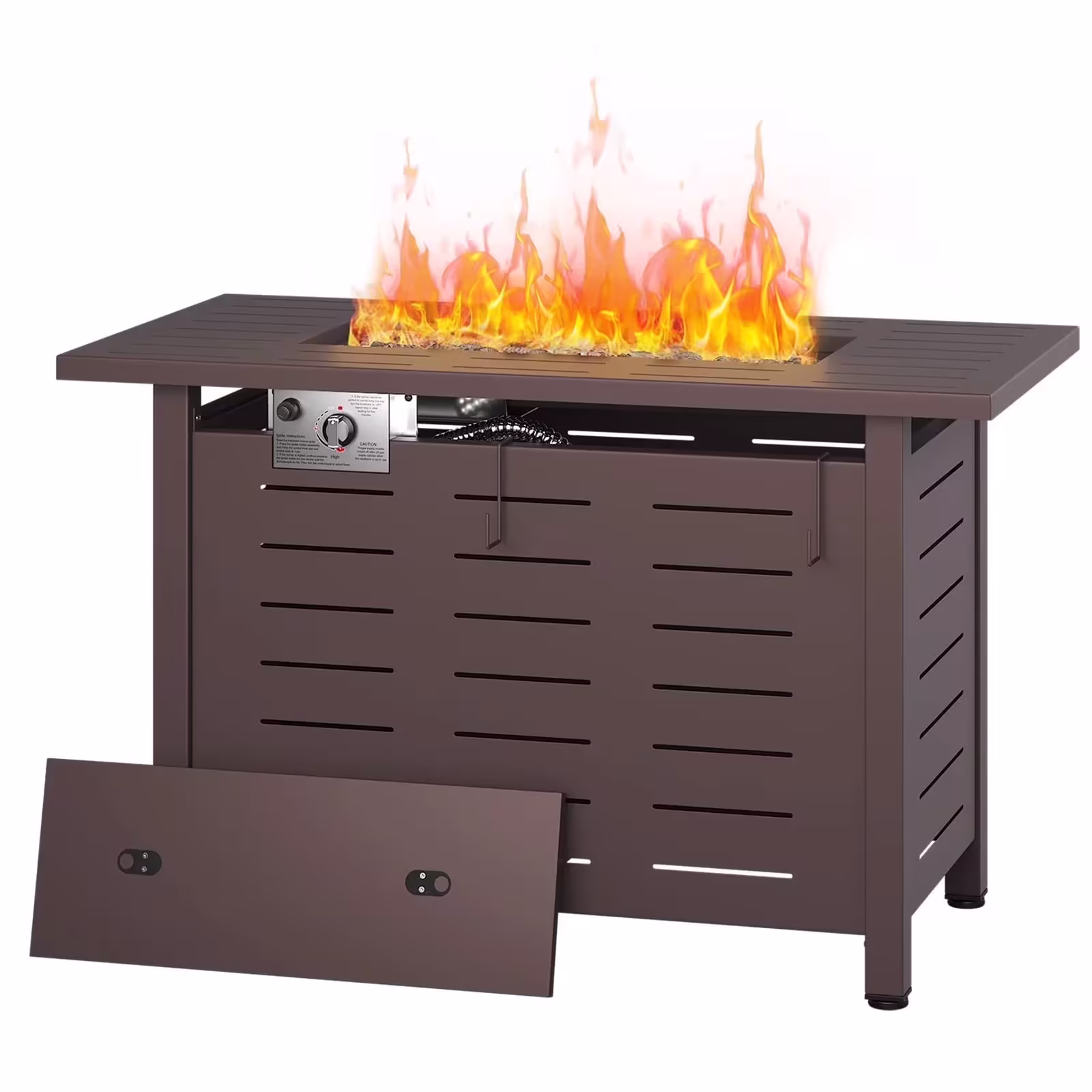 Clouddwell 42" Rectangle Propane Fire Pit Table – 50,000 BTU Outdoor Patio Heater with Removable Lid, Waterproof Cover & Lava Rocks, Brown
