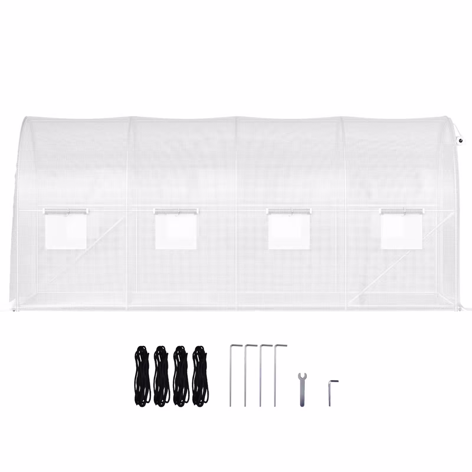KFFKFF 15x6.5x7 Ft Walk-In Tunnel Greenhouse, Galvanized Steel Frame, Zipper Door and 8 Roll-Up Windows, White