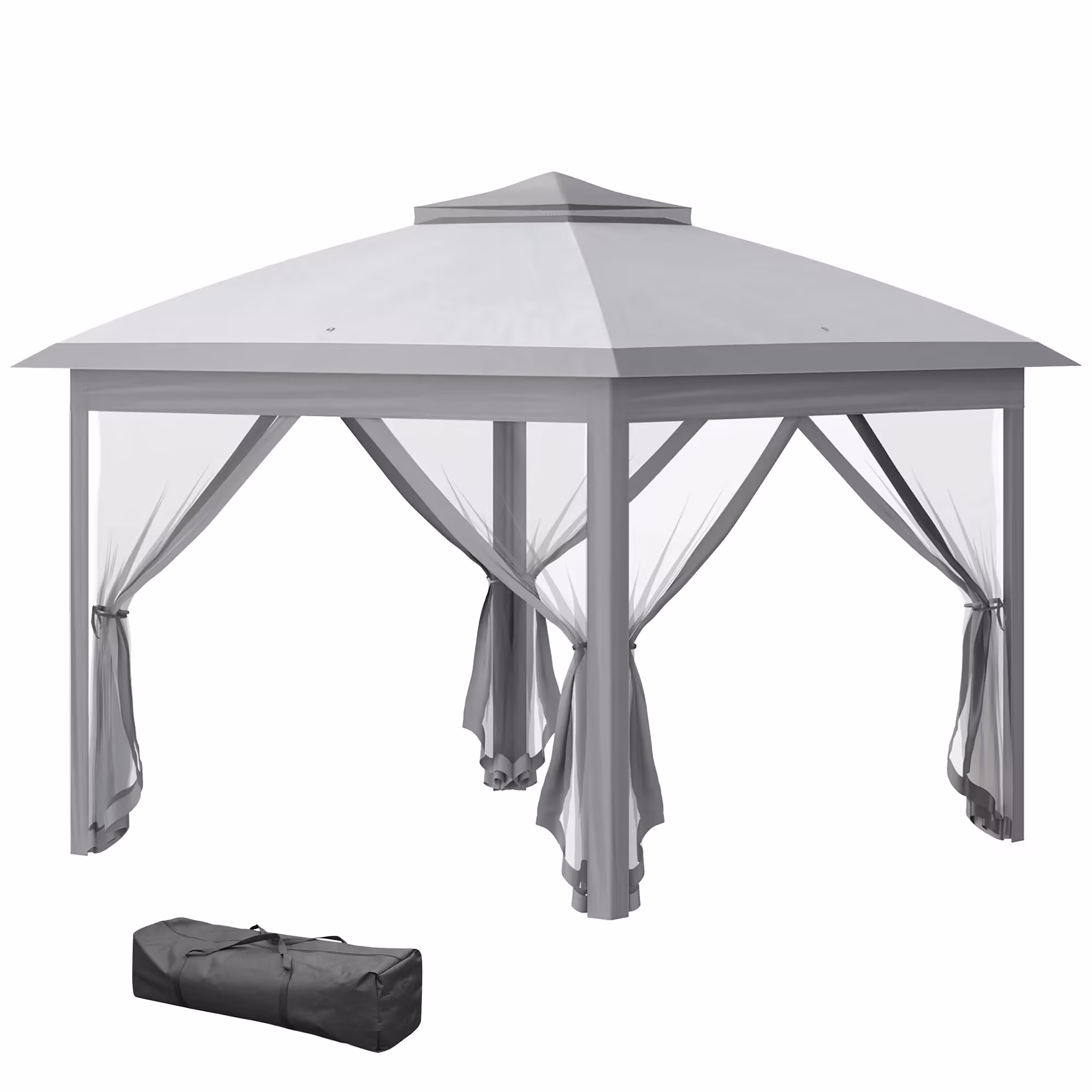 Outsunny 11' x 11' Pop-Up Gazebo with Double Roof Carrying Bag, Light Grey