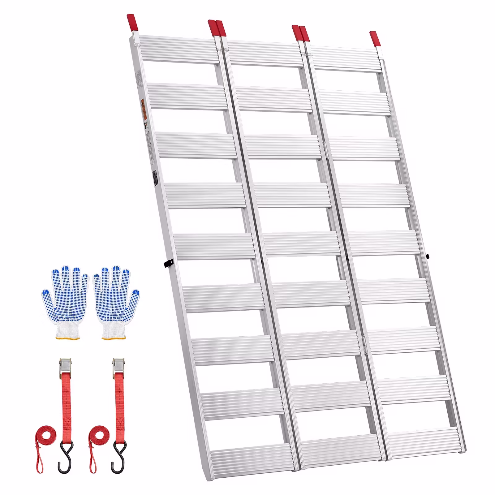 VEVOR 76x50 Inch Tri-Folding Aluminum Trailer Ramps, 1500 lb Capacity, Straps and Non-Slip Rubber Fingers