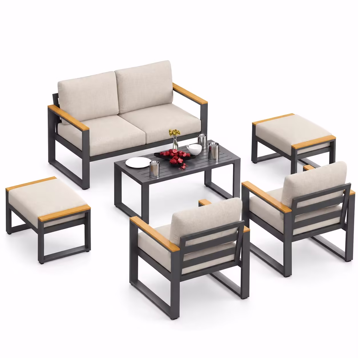 GOGRANT Aluminum Outdoor Patio Furniture Set, 2-Piece Loveseat with Coffee Table, All-Weather Modern Garden Furniture for Balcony Backyard