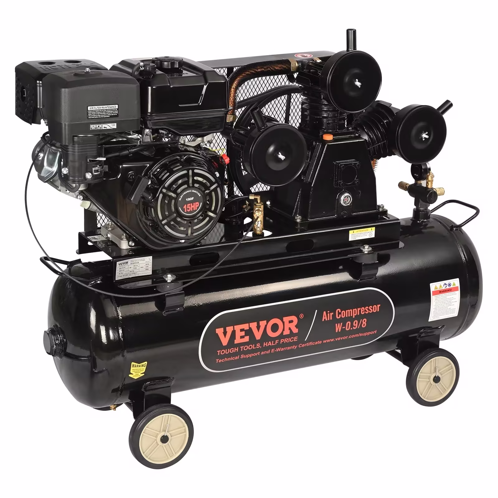 VEVOR 15 HP Gas-Powered Air Compressor, 30-Gallon Horizontal Tank, 33 CFM at 115 PSI, 115 PSI Max