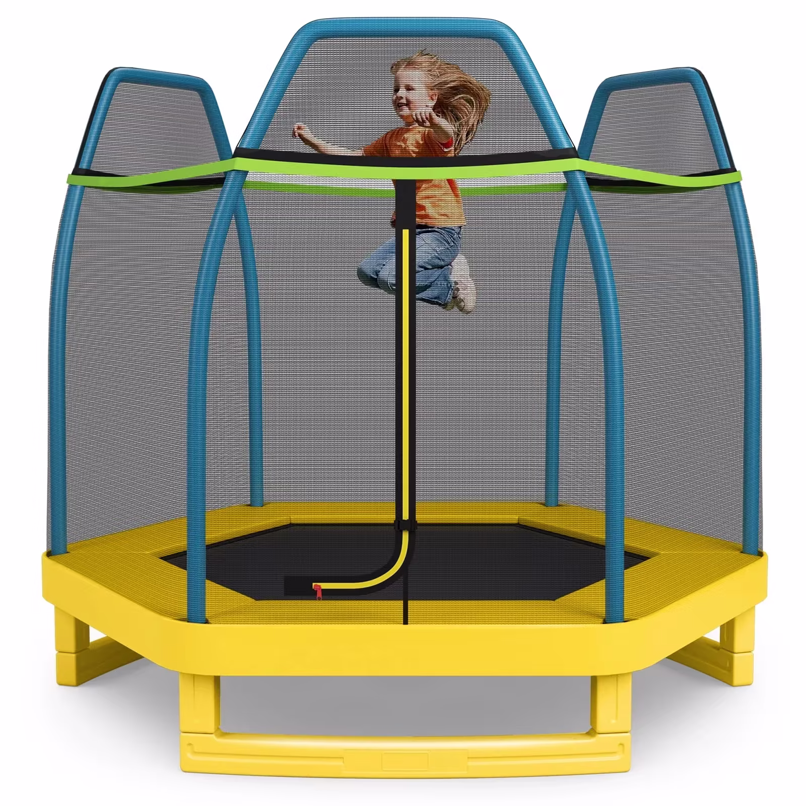 Patiojoy 7ft Kids Trampoline Round Bounce Jumping Bed with Safety Enclosure Net Green