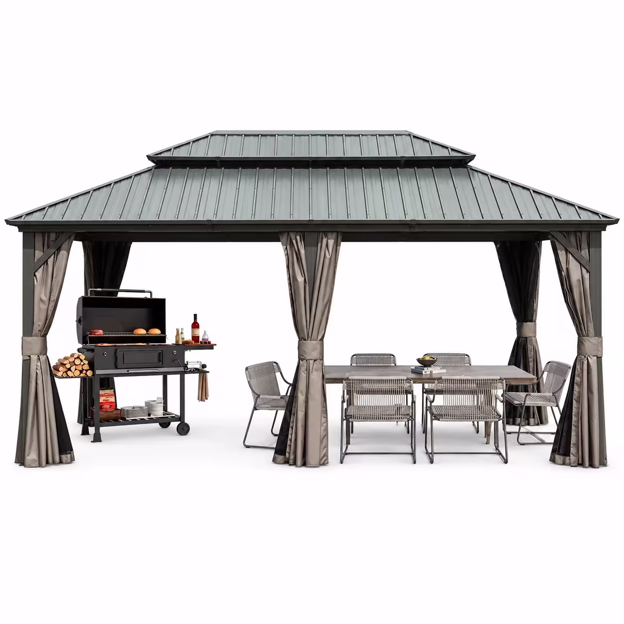 Domi Outdoor 12x18 ft Hardtop Gazebo Canopy Metal with Galvanized Steel Double Roof,Curtain & Netting for Patio Deck Backyard, Gray
