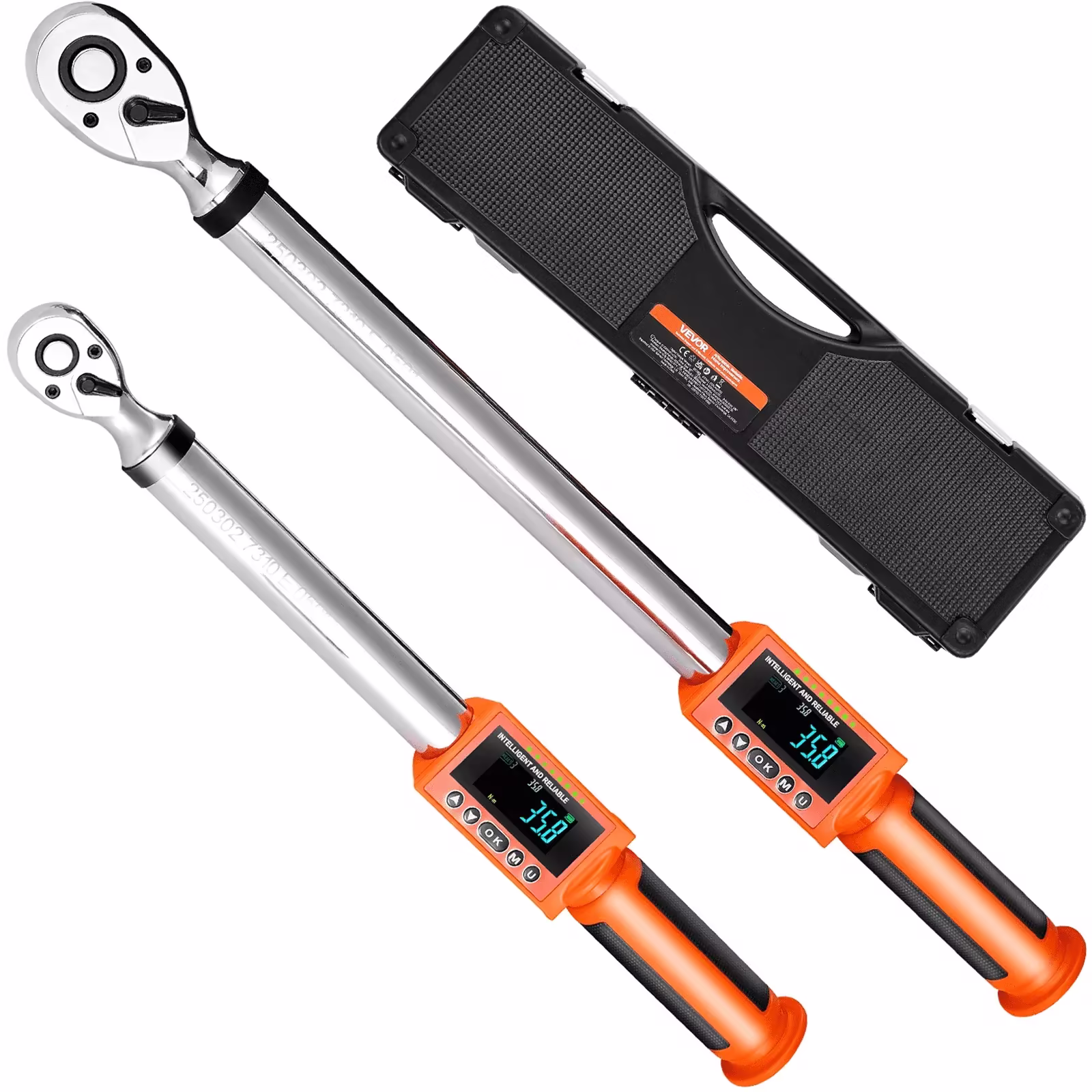 VEVOR Digital Torque Wrench Set 2 Pieces 1/2 3/8 Inch Drive 72-Tooth Electronic LED
