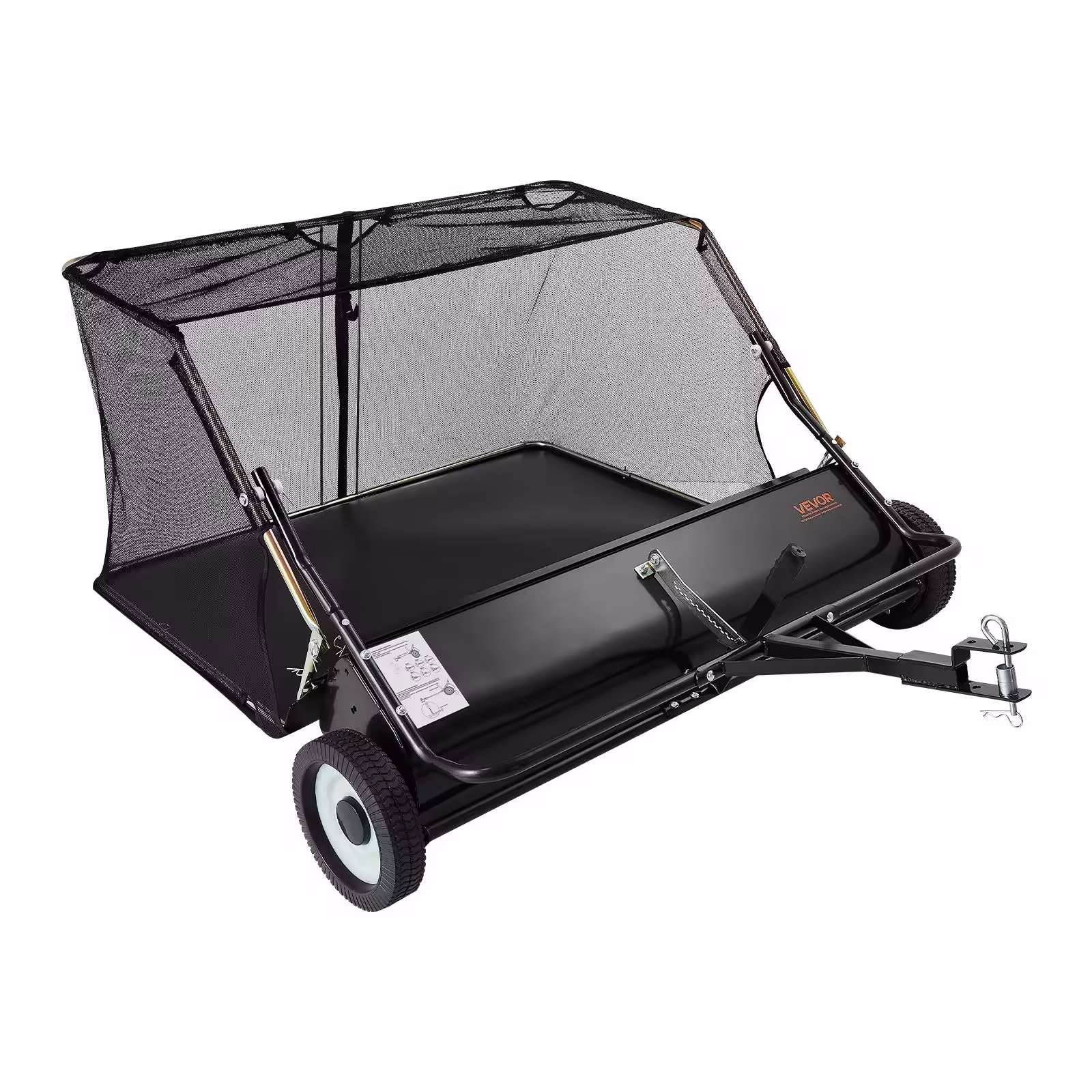 VEVOR 48-Inch Tow-Behind Lawn Sweeper, 26 cu ft Hopper, Adjustable Sweeping Height and Dumping Rope