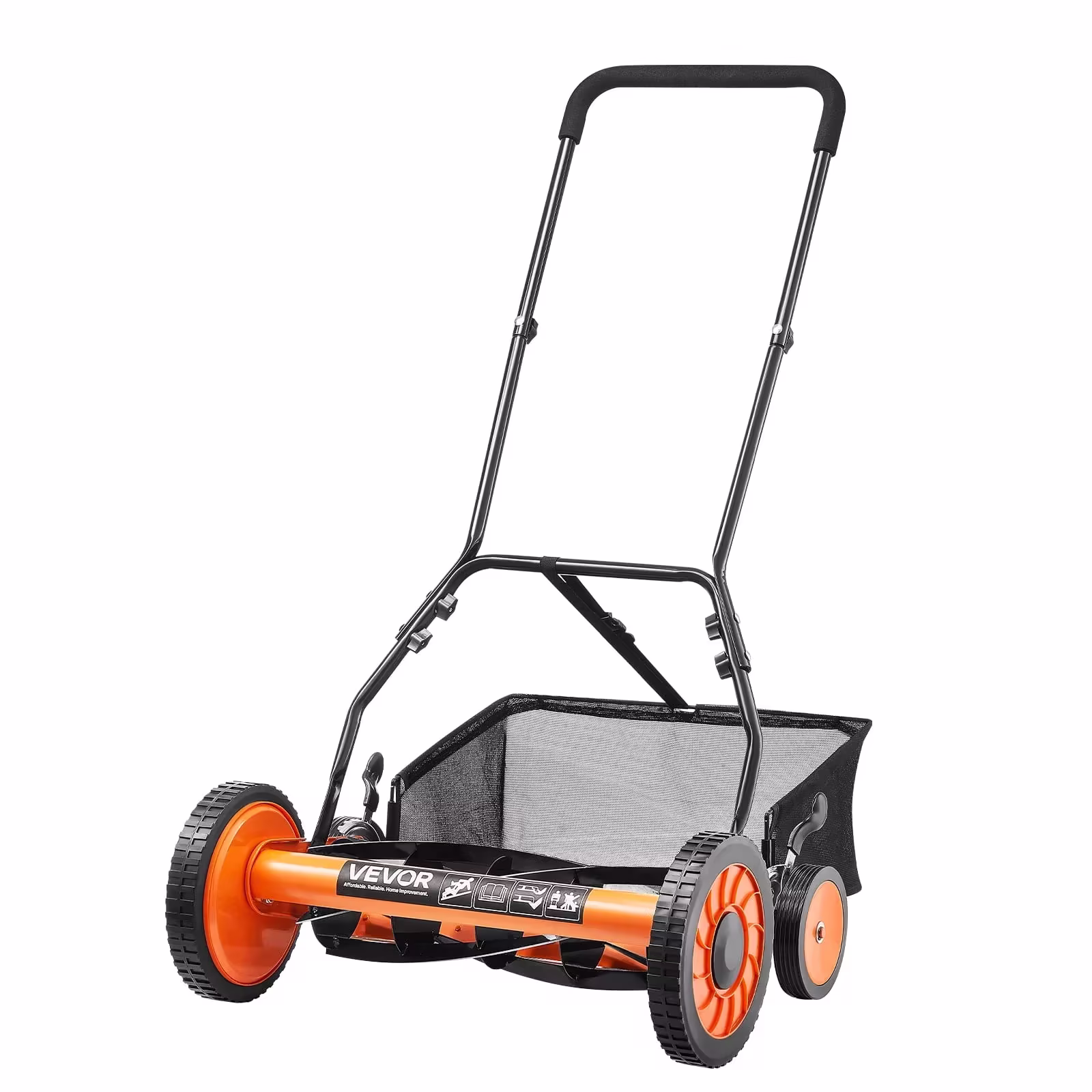 VEVOR 18" Manual Push Reel Lawn Mower 5-Blade Adjustable Height Grass Catcher 4 Wheels