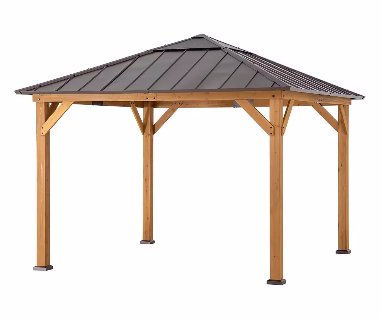 Sunjoy 11 ft. x 11 ft. Cedar Framed Gazebo with Brown Steel and Polycarbonate Hip Roof Hard Top