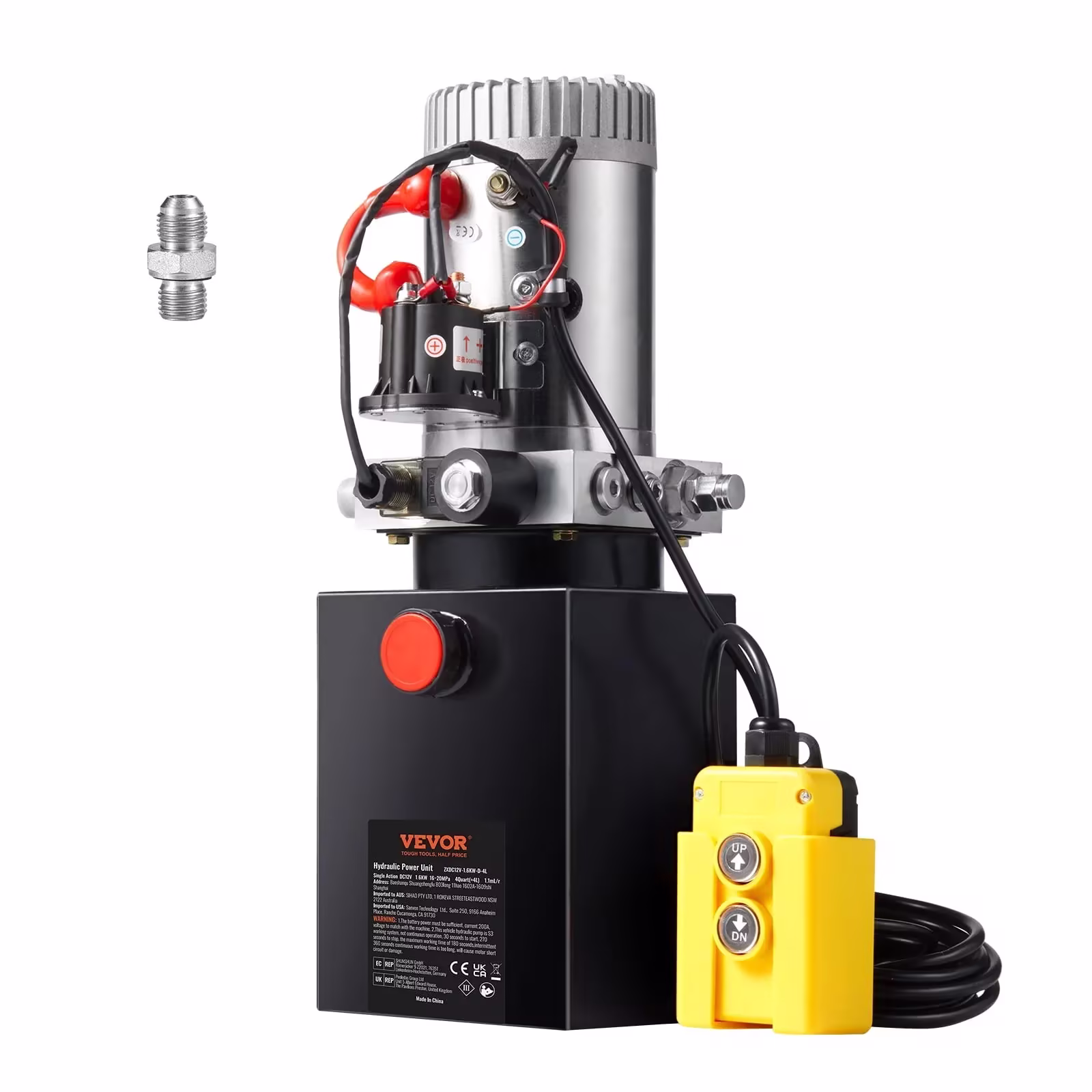 VEVOR 4-Quart Single-Acting Hydraulic Pump, DC 12V, 0.91 GPM, 3200 PSI Max, for Dump Trailers and Car Lifts