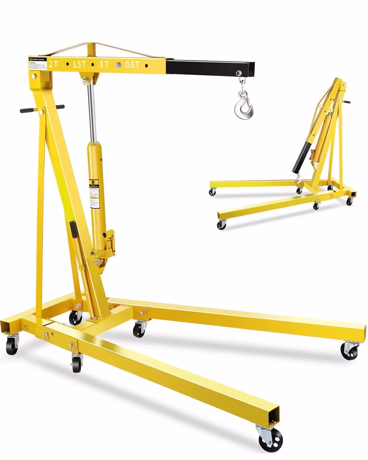 Kojooin 2-Ton/4400 lb Folding Hydraulic Engine Hoist, Shop Crane with 6 Casters and Telescopic Boom
