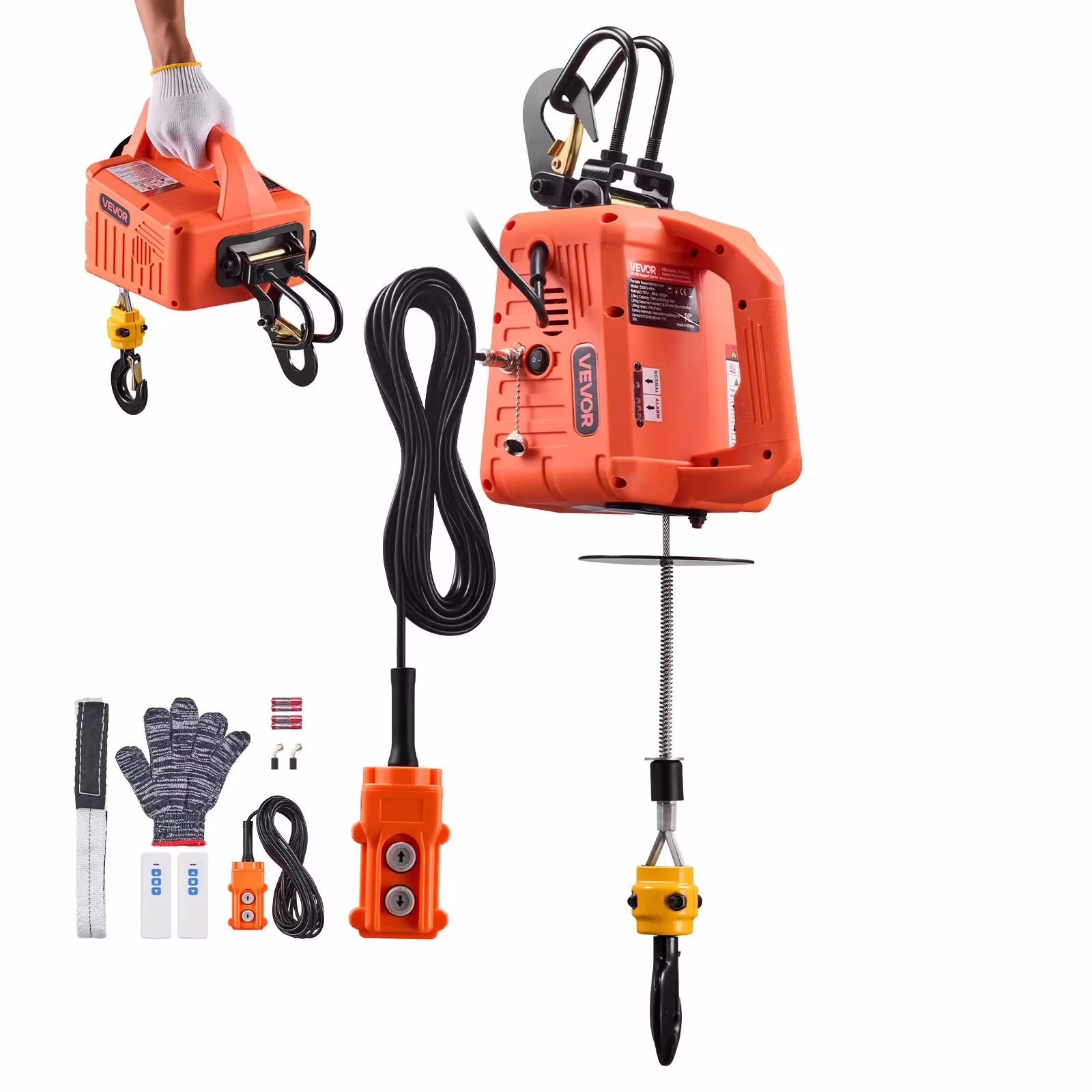 VEVOR 3-in-1 Electric Hoist Winch, 1100 lb Capacity, 1500W, 25 ft Lift, Manual, Wired and Wireless Controls