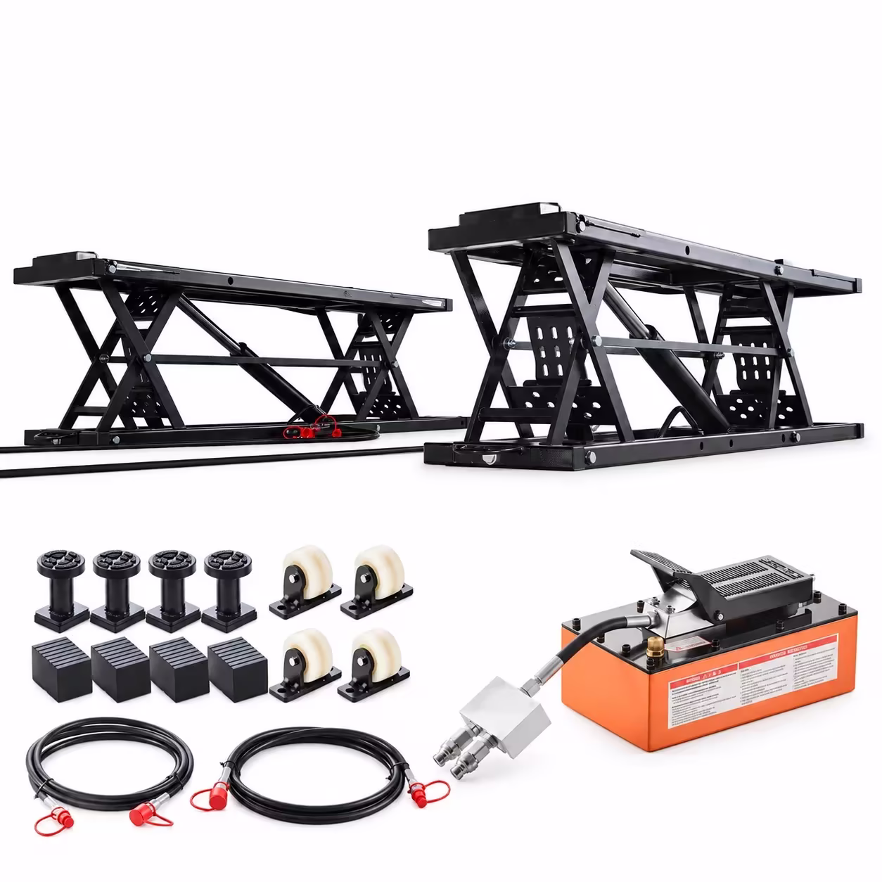 VEVOR Portable Car Lift, 7000 lbs Capacity, Heavy Duty Steel Truck Lift with 26.8" Max Height, Pneumatic Pump, Wheels, 4 Rubber Pads