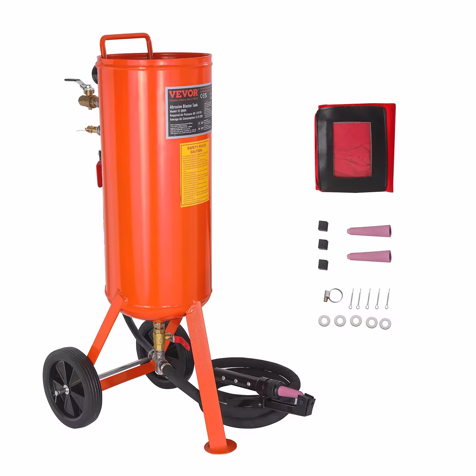 VEVOR 10-Gallon Portable Sandblaster, 60-110 PSI, Abrasive Blasting Tank with 2 Ceramic Nozzles and 7.5 ft Hose