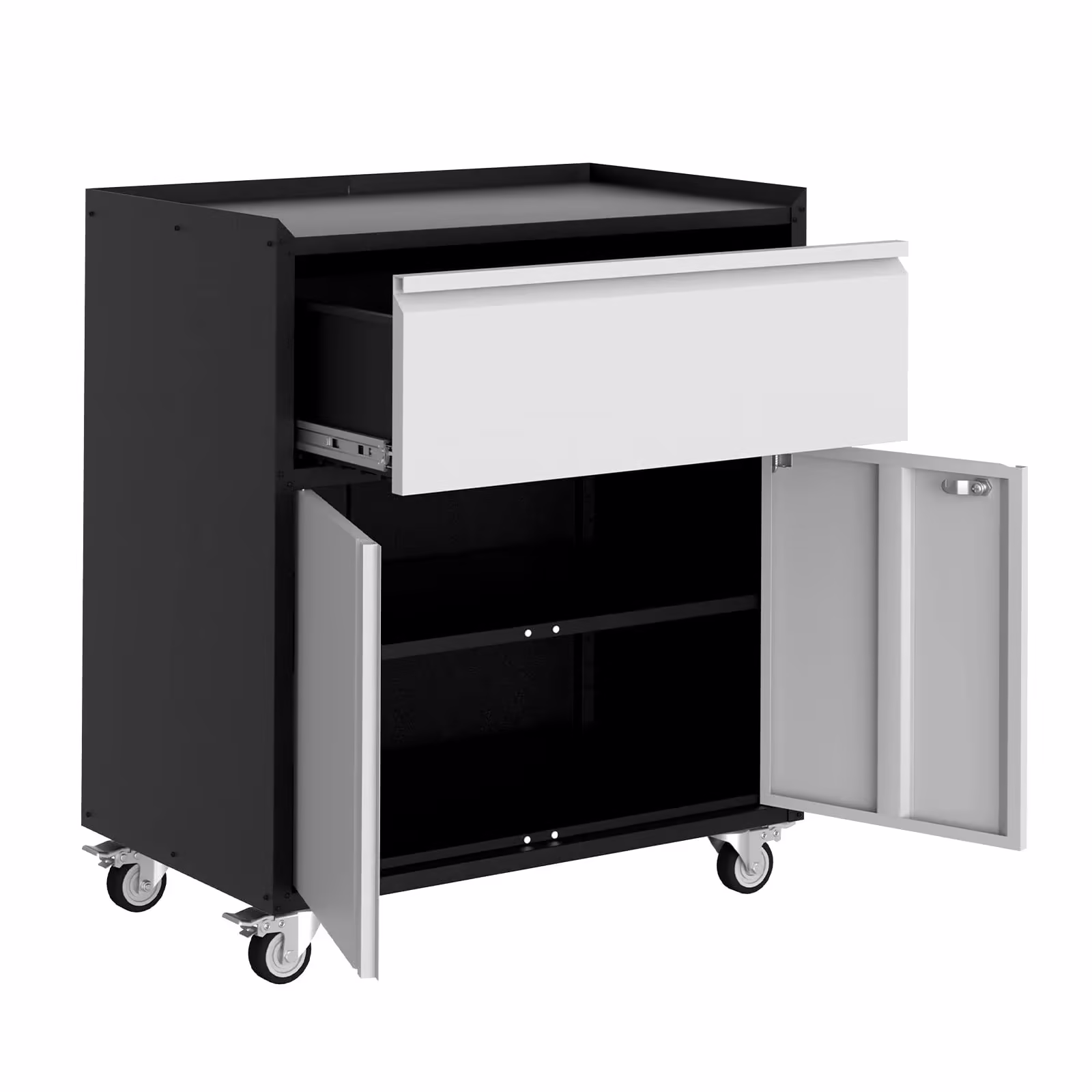 36-Inch Lockable Rolling Tool Cabinet, Metal Storage Chest with Drawer and Adjustable Shelves, Black/Gray