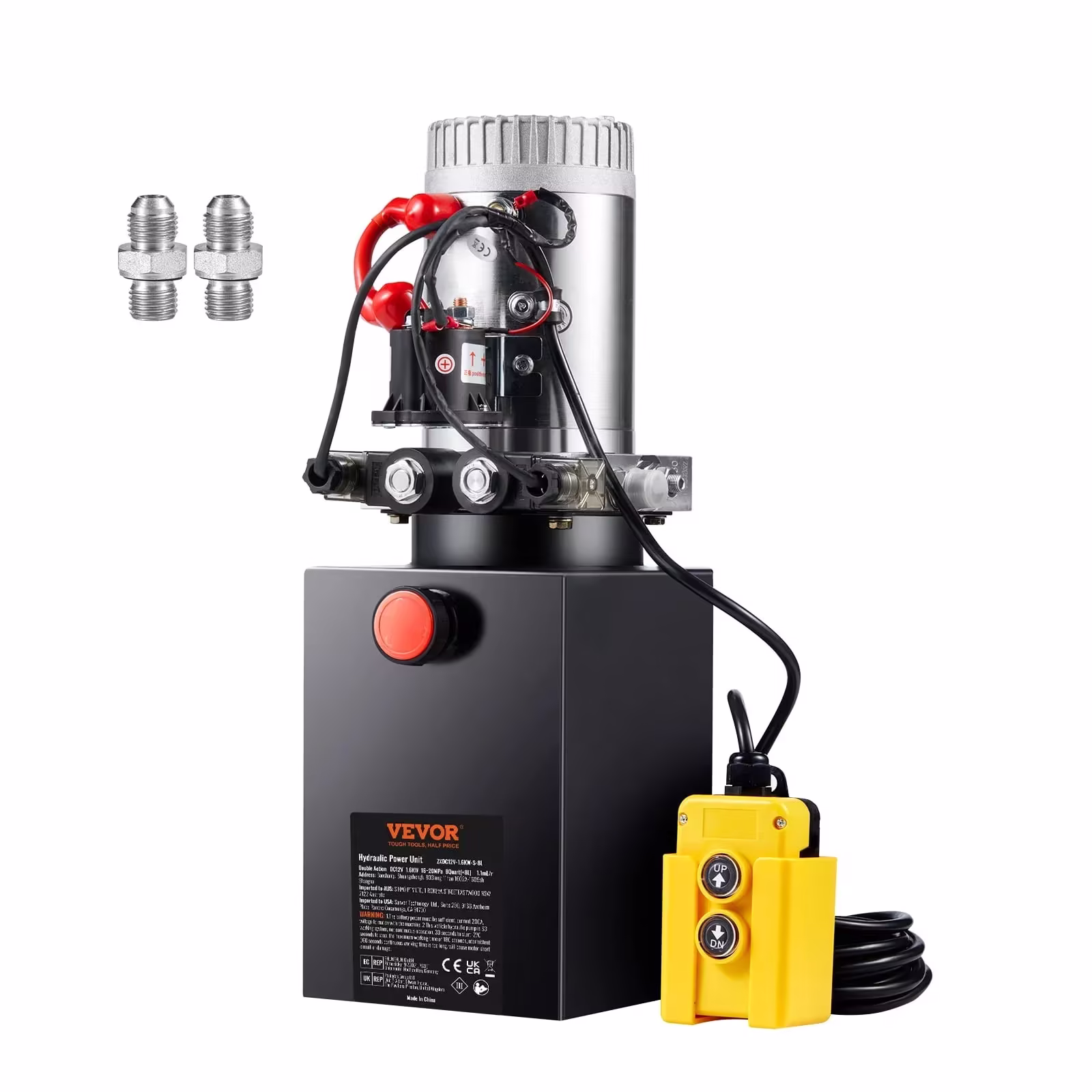 VEVOR 8-Quart Double-Acting Hydraulic Pump, DC 12V, 0.91 GPM, 3200 PSI Max, for Dump Trailers and Car Lifts