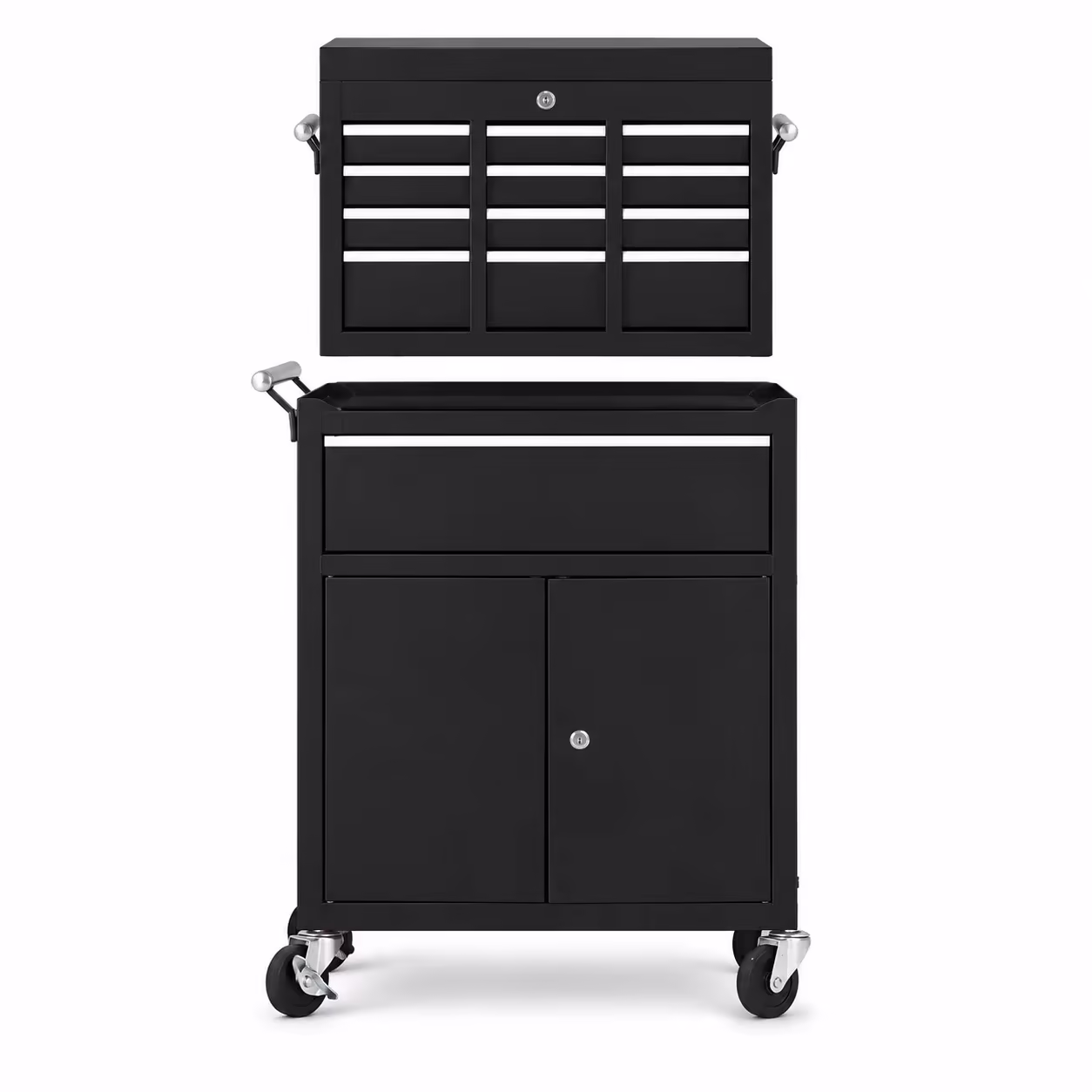 2-in-1 Rolling Tool Chest, 5 Lockable Drawers, Detachable Top Toolbox, Heavy-Duty Steel Cabinet with Wheels