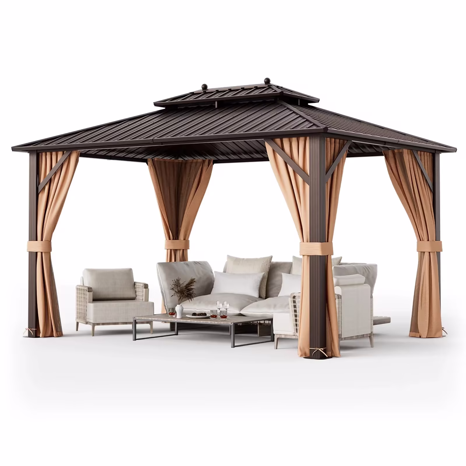 Gymax 10'x13' Patio Double-Roof Hardtop Gazebo w/ Galvanized Steel Roof Aluminum Frame