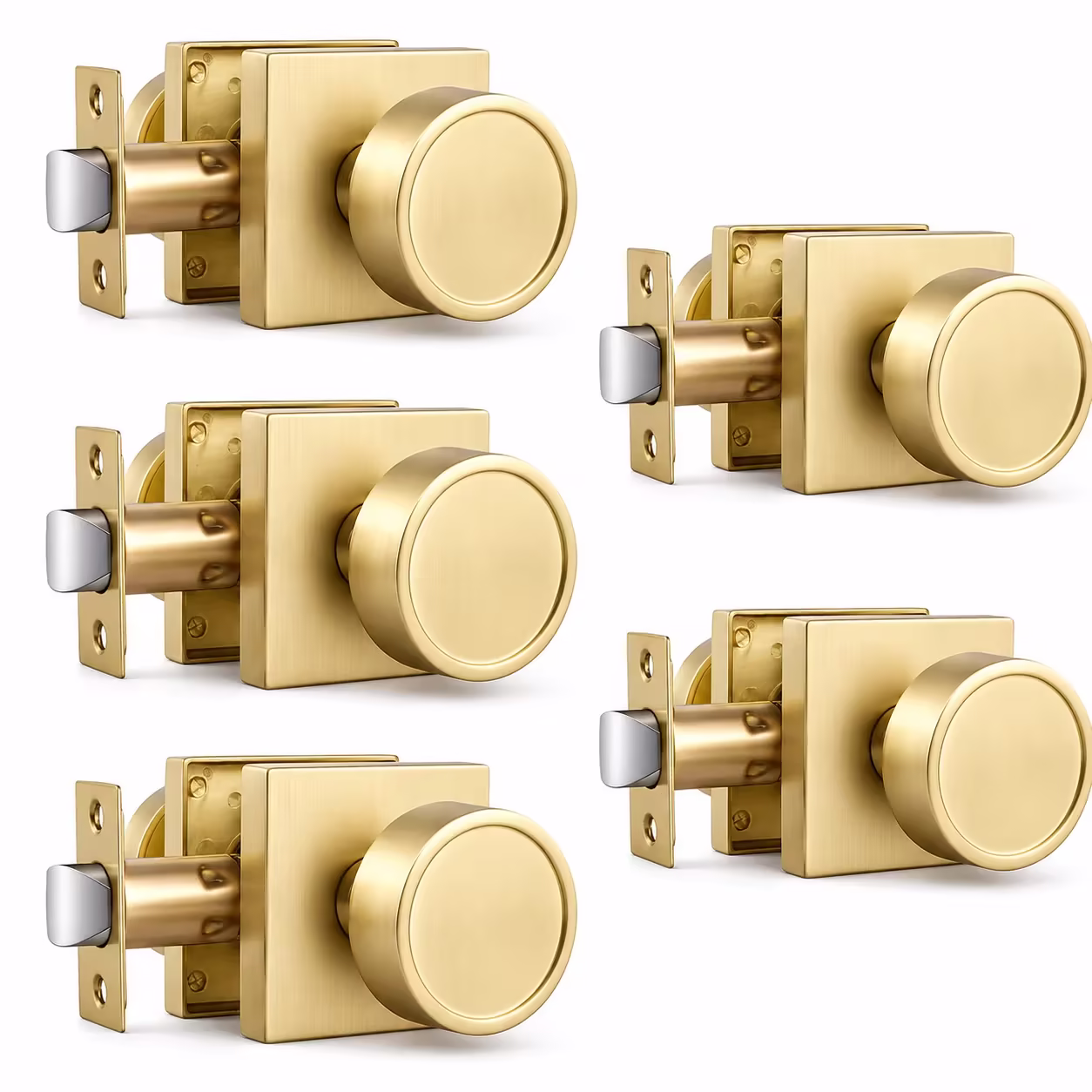 5-Pack Brushed Gold Passage Door Knobs, Keyless Handles for Hallway and Closet