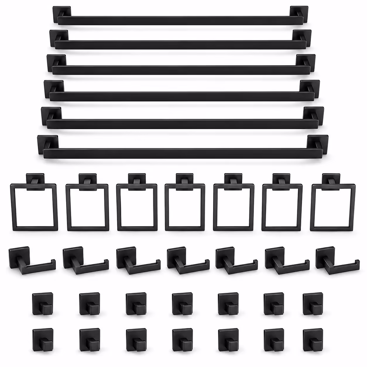 35-Piece Polished Black Bathroom Hardware Set with 23.6-Inch Towel Bars