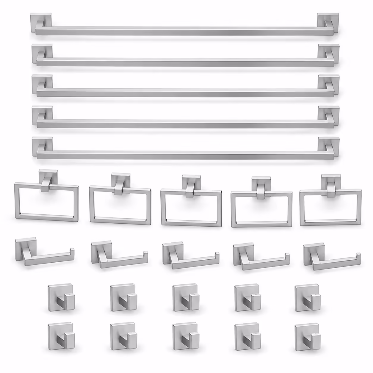 25-Piece Polished Silver Bathroom Hardware Set, 23.6-Inch Towel Bars